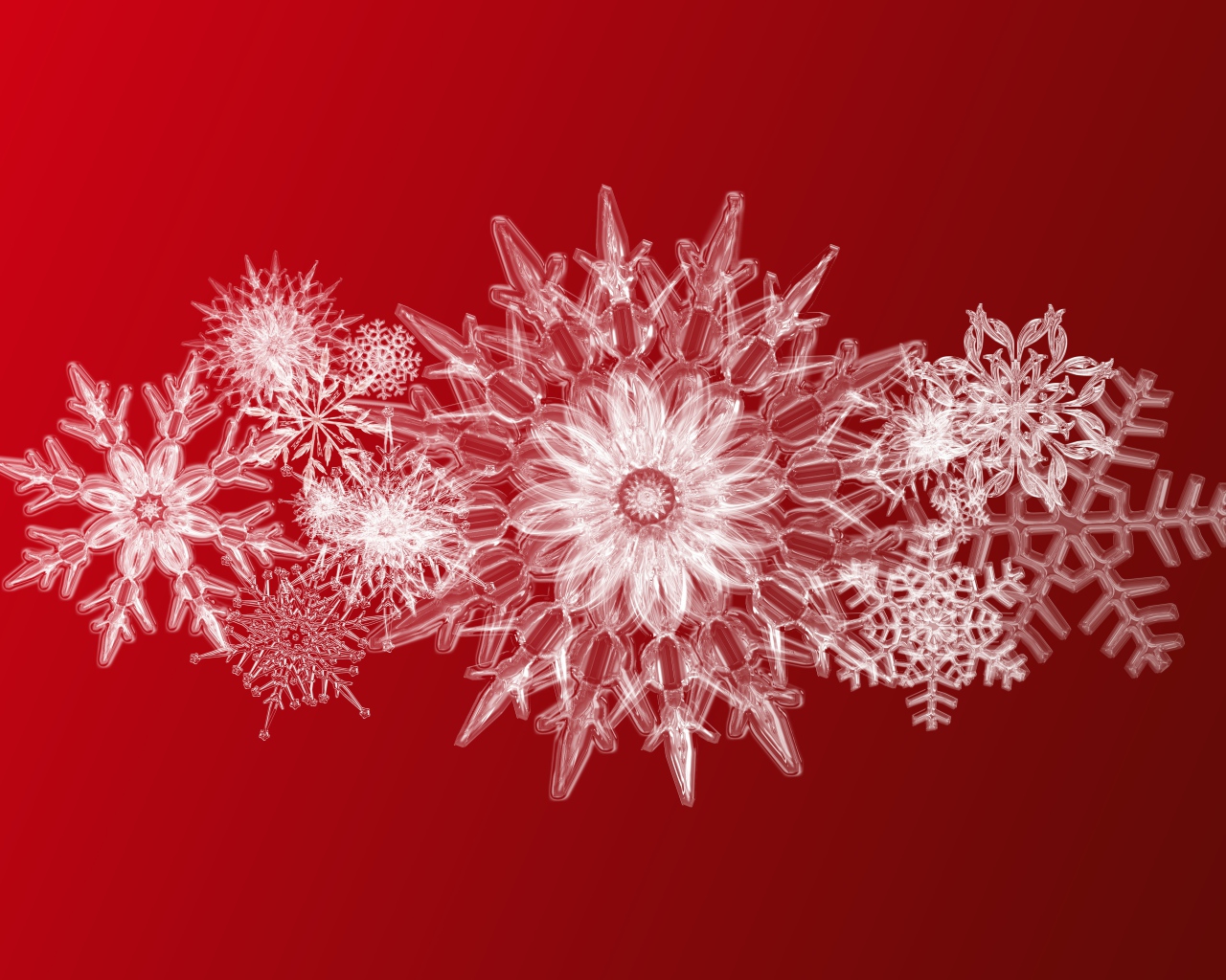 Красивые ледяные снежинки на красном фоне