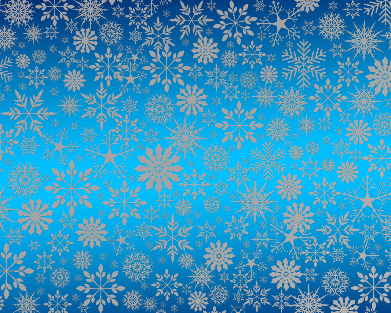 Голубой фон с разными белыми снежинками