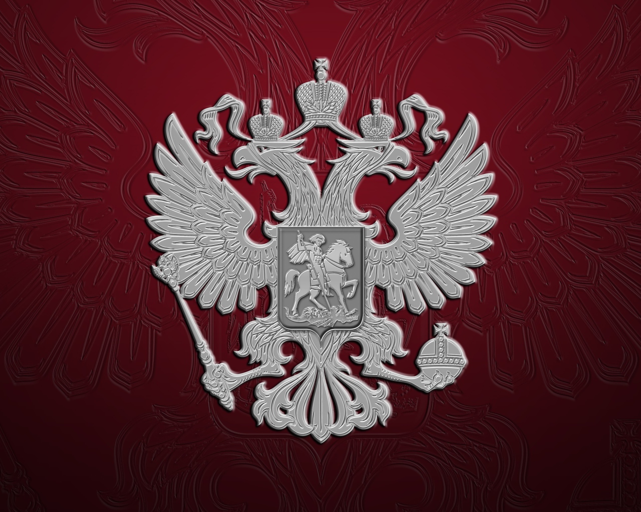Герб России на бордовом фоне 