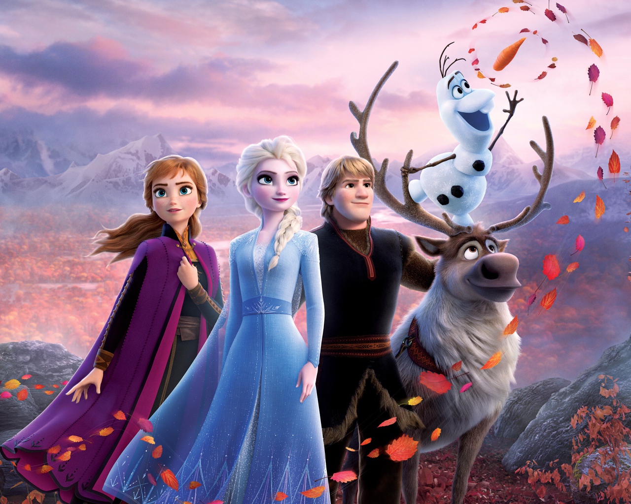 Персонажи мультфильма Холодное сердце 2 в лесу