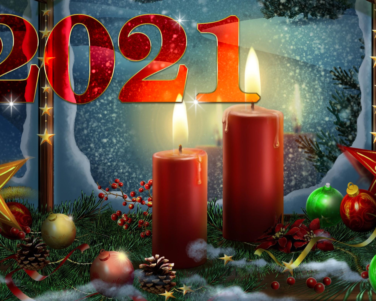 Красивая открытка со свечами на Рождество 2021