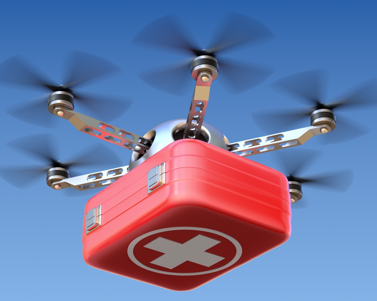 Медицинский беспилотник в голубом небе 