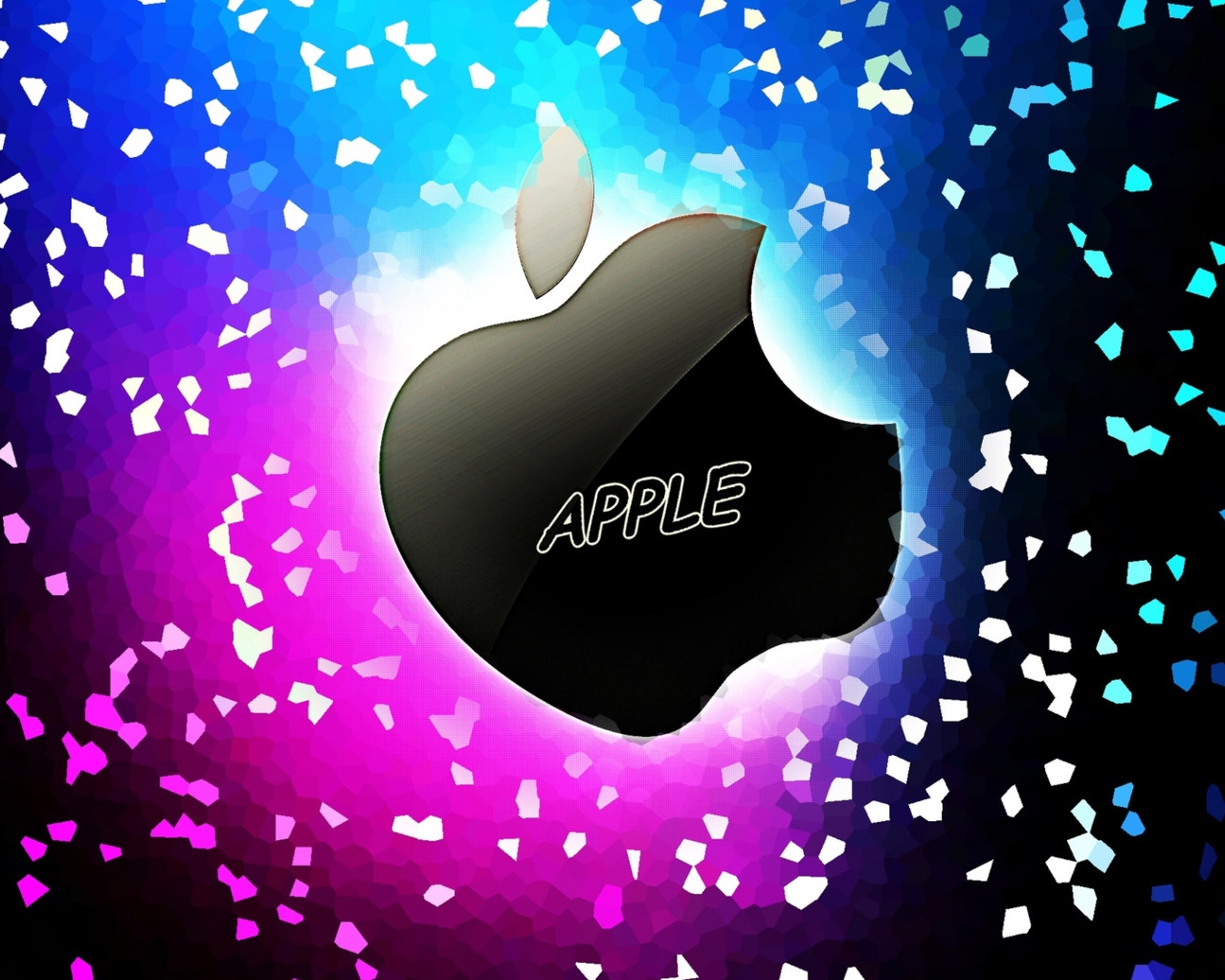 Black apple icon on a colorful neon background.