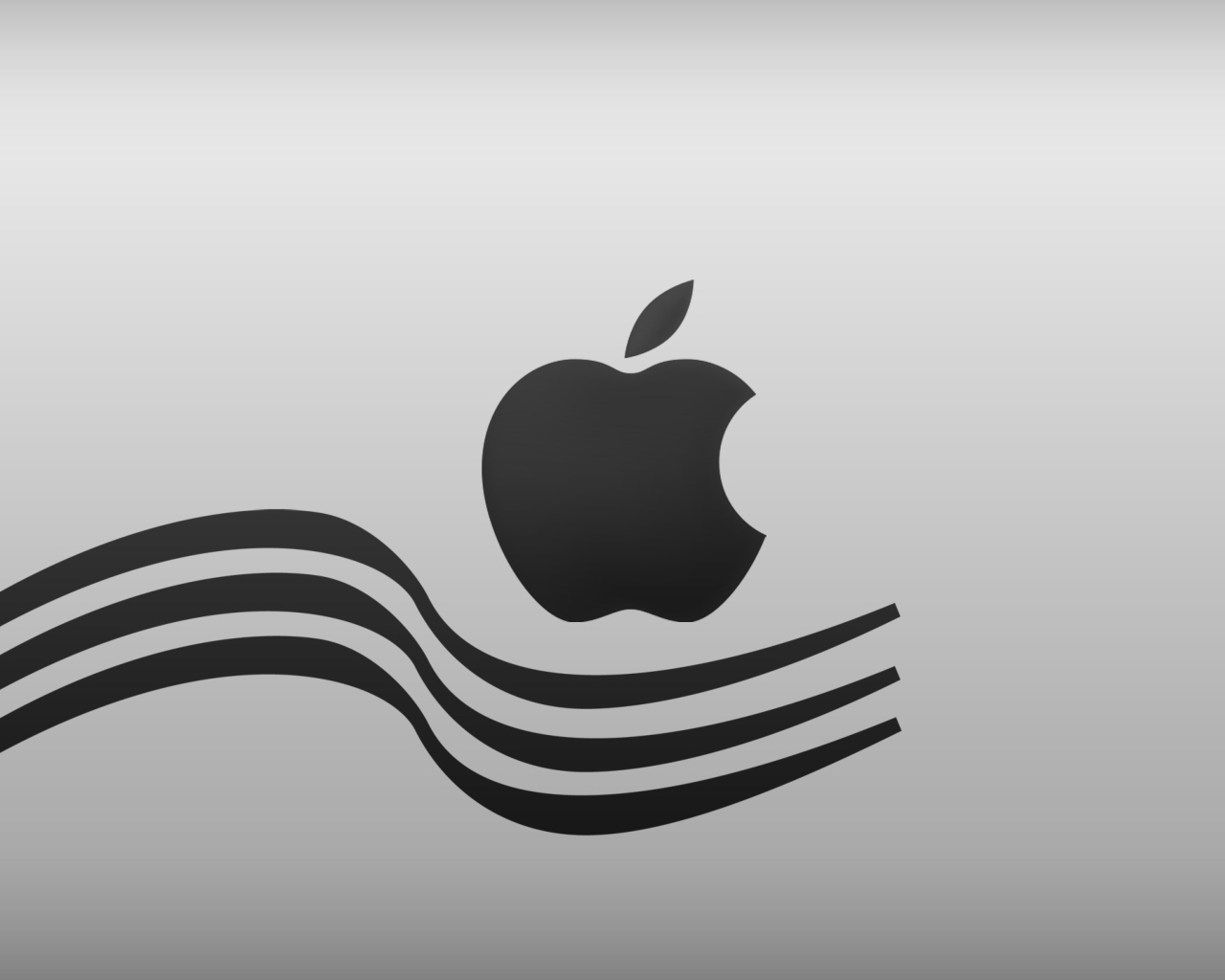 Черный значок apple с волнами на сером фоне