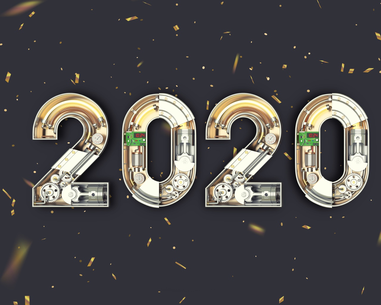 Большие механические цифры 2020 на сером фоне