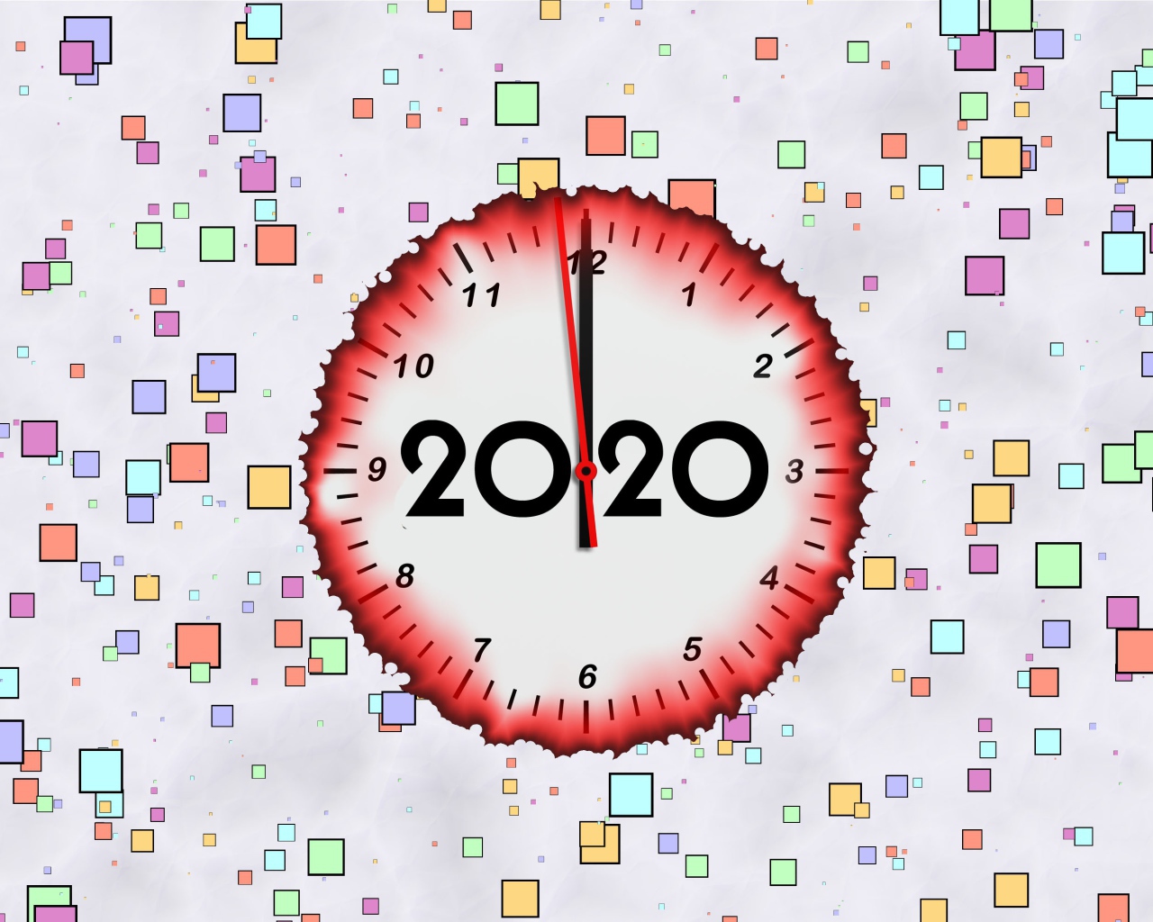 Часы с цифрами 2020 на фоне с квадратами