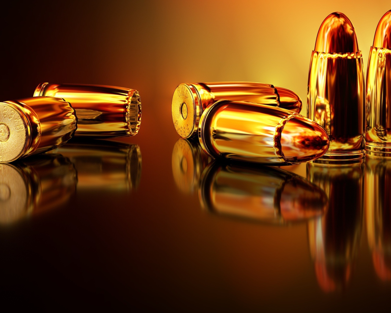 Золотые пули отражаются в поверхности 