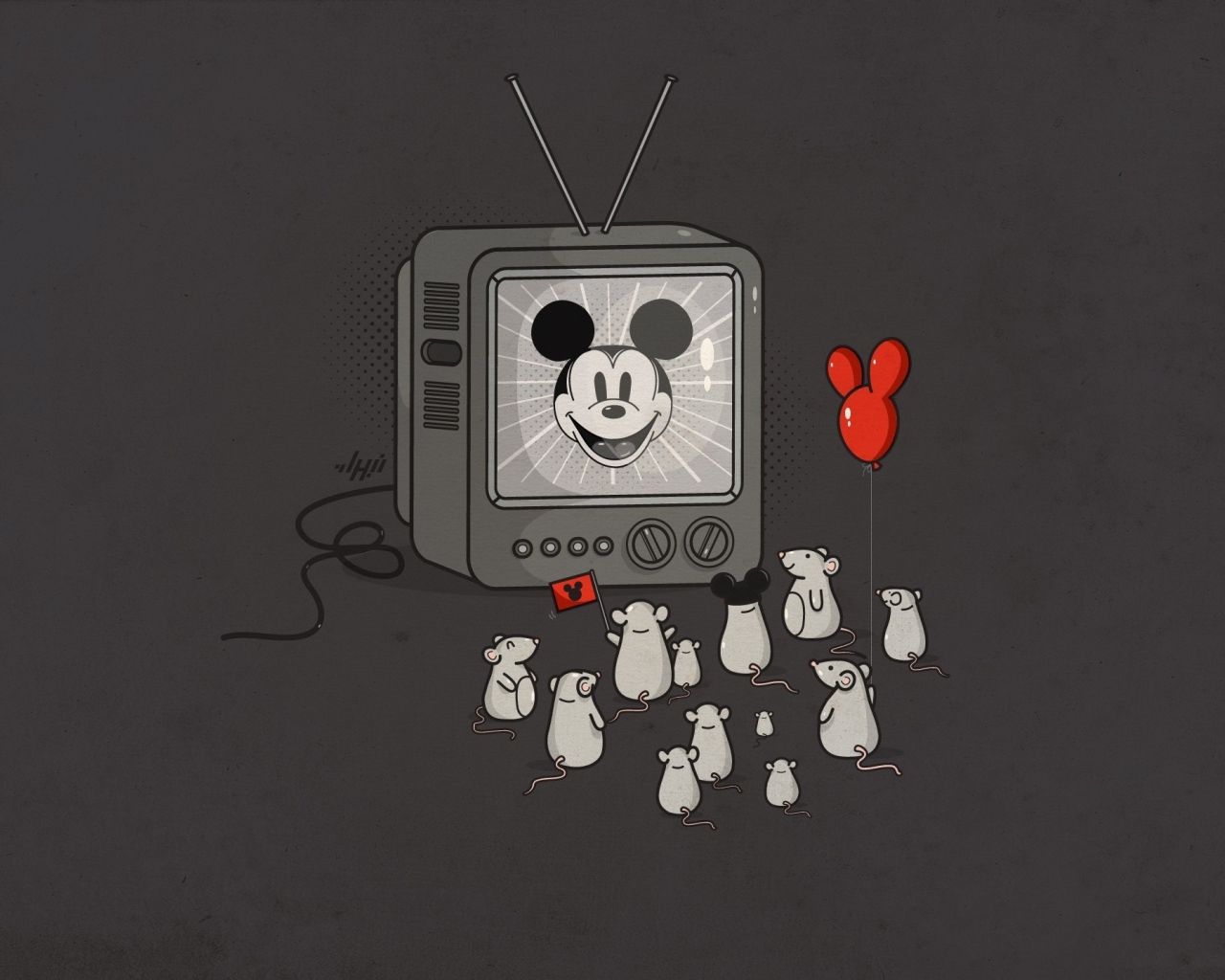Мыши смотрят по телевизору мультфильм про Микки Мауса