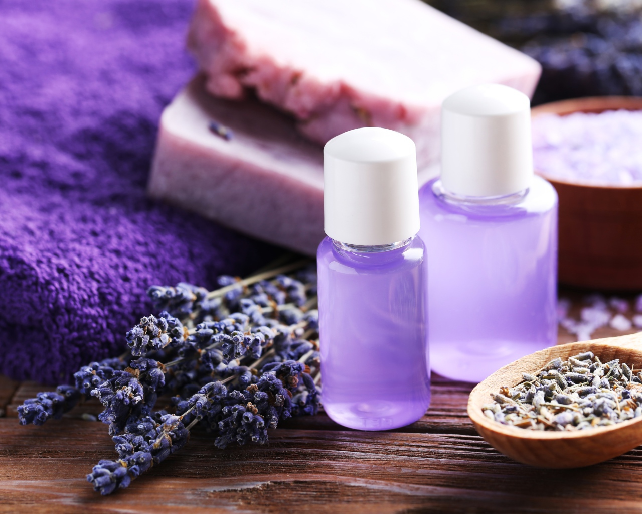 Soap, lavender, oils and salt for spa treatments
