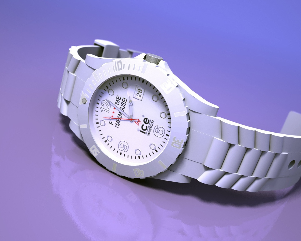 Белые наручные часы на сиреневом фоне