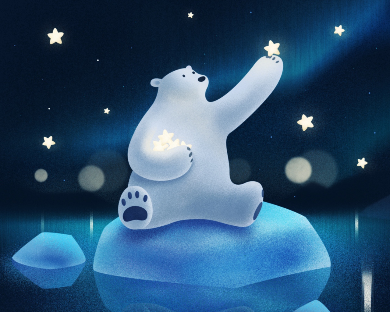 Белый медведь ловит звезды на льдине