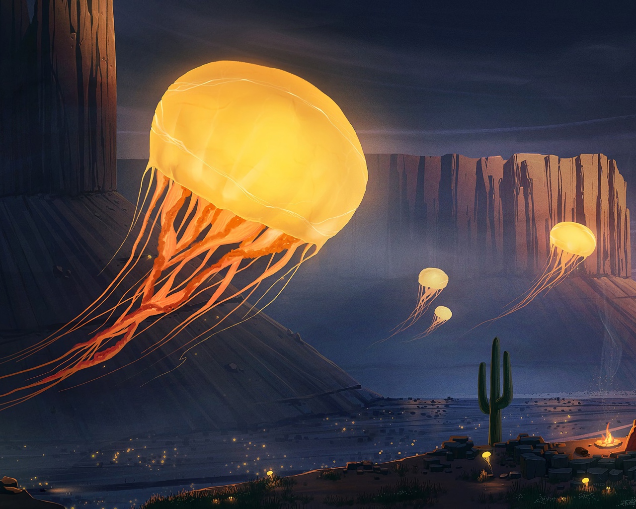 Фантастические огненные медузы в горах