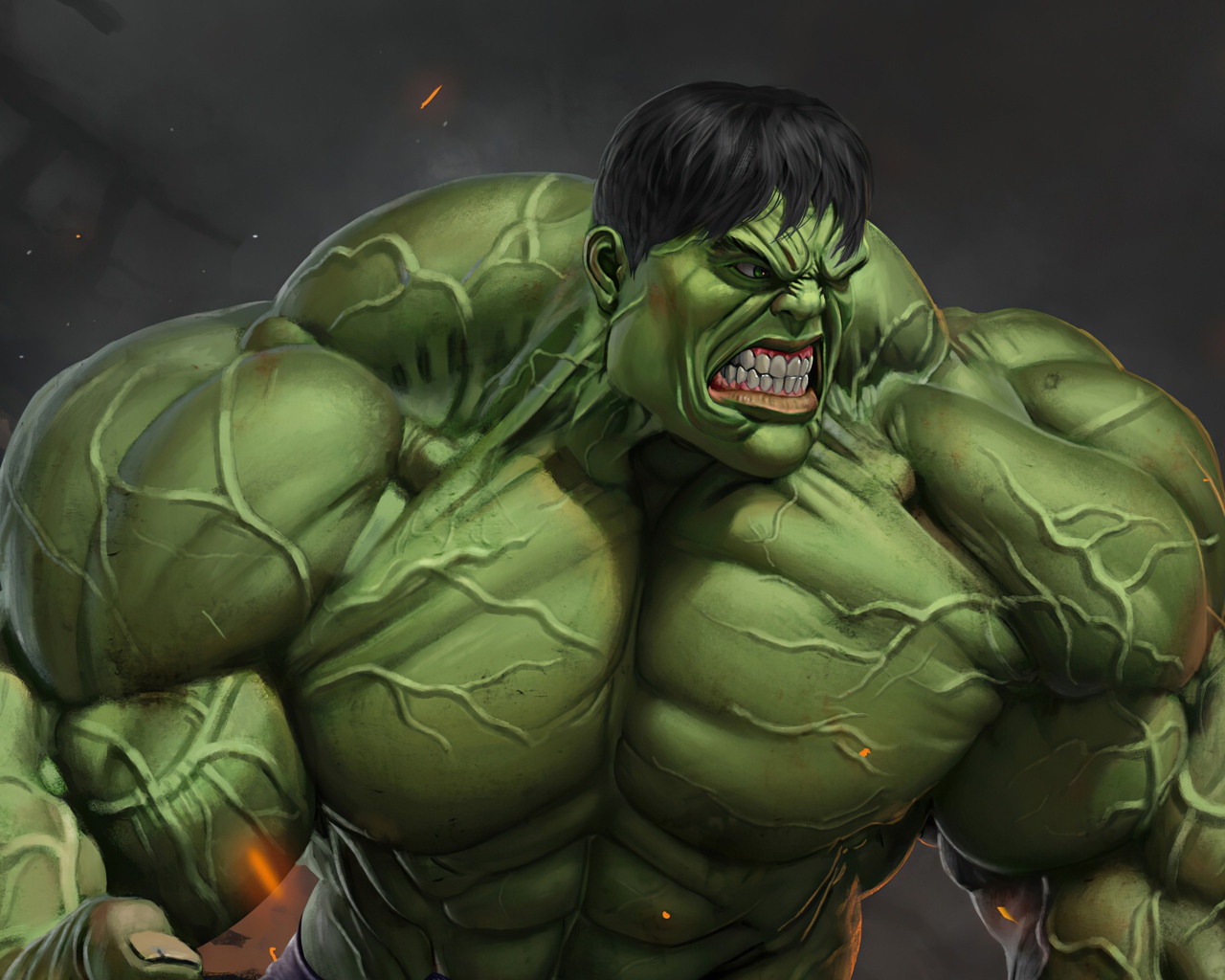 Разъяренный зеленый Халк идет в атаку