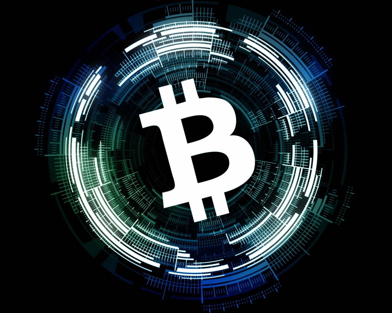 Bitcoin white icon on black background