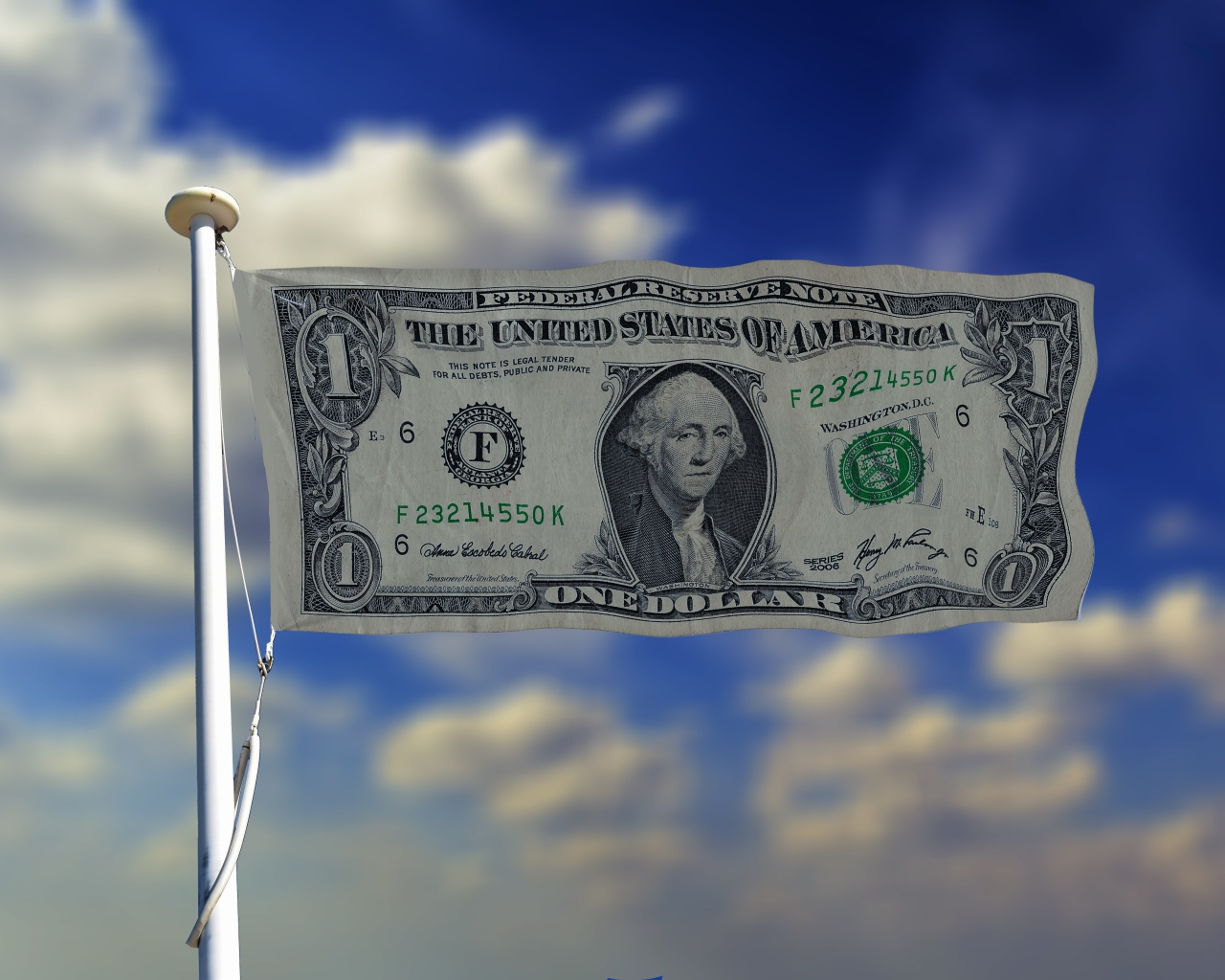 Флаг из купюры один доллар на фоне неба
