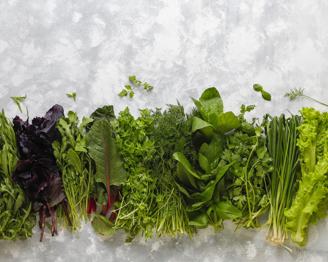 Свежая ароматная зелень на столе 