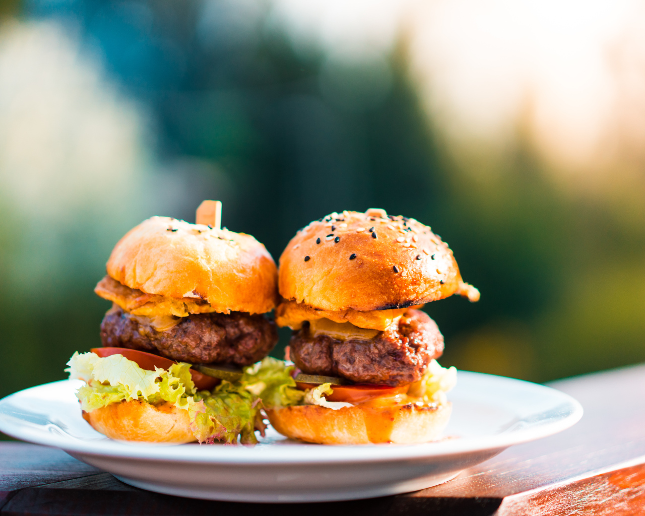 Гамбургеры с сочной котлетой на тарелке 