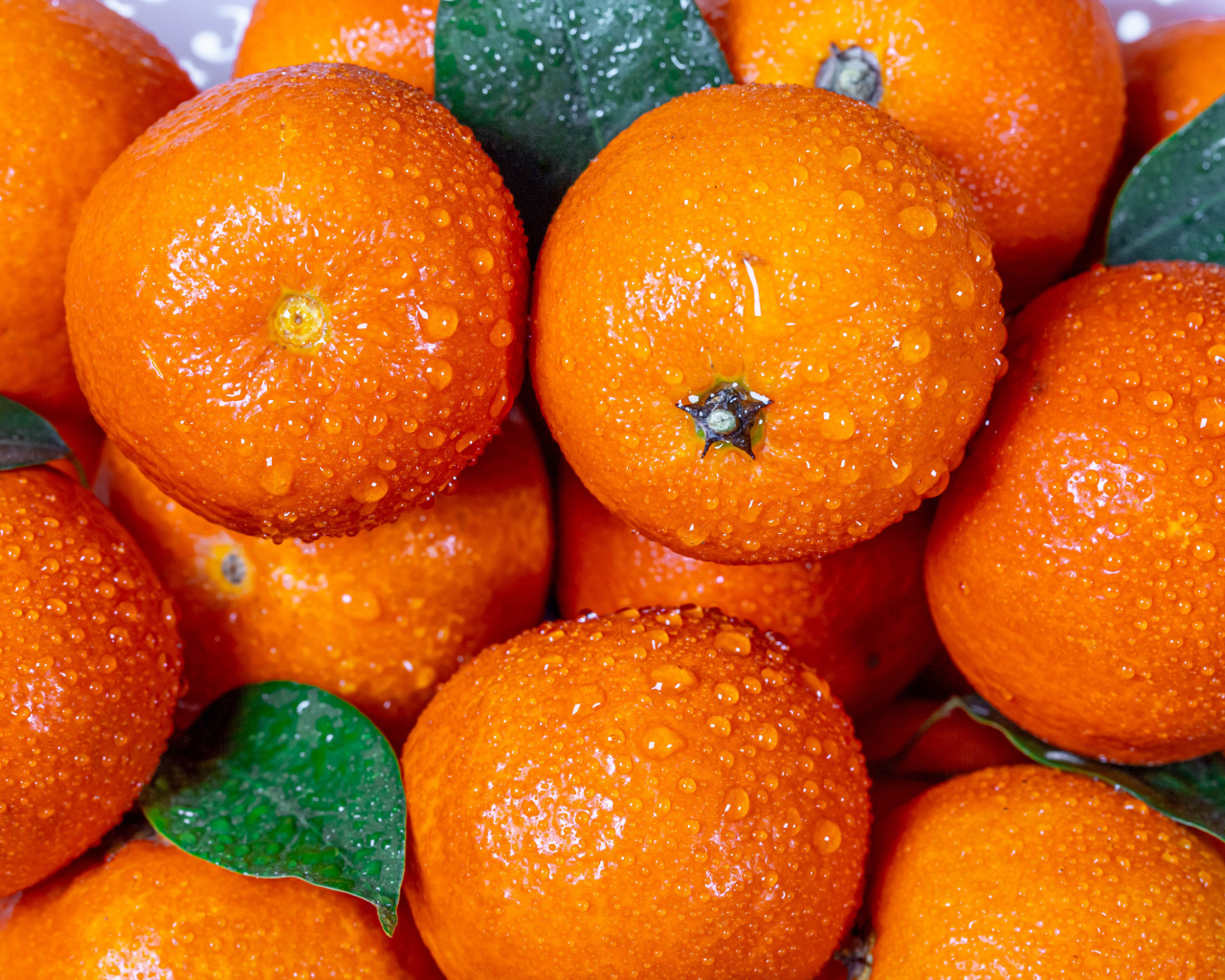 Мандарины в каплях воды крупным планом