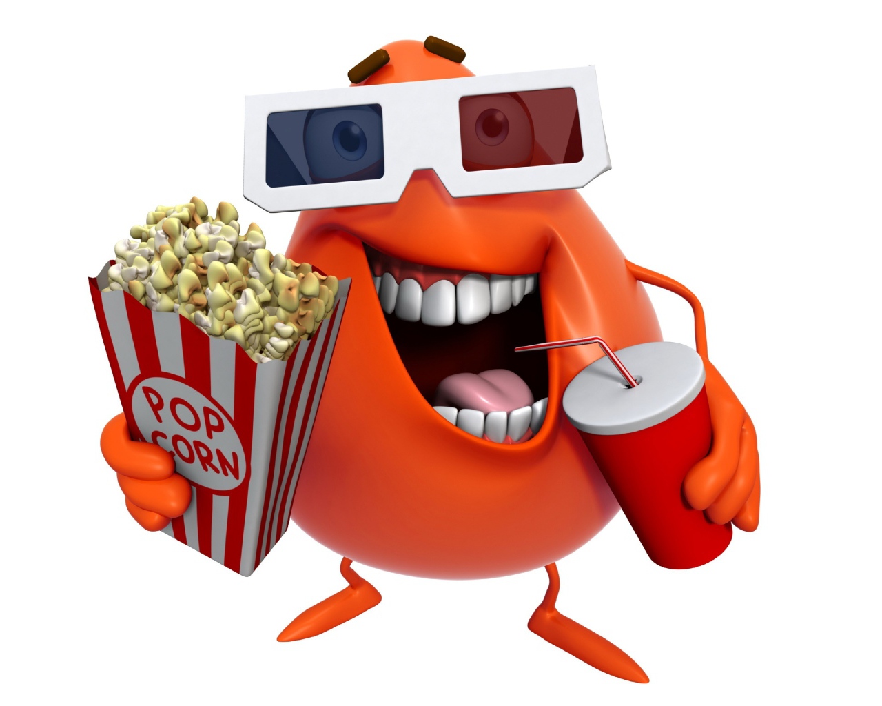 Яйцо в очках и с попкорном на белом фоне