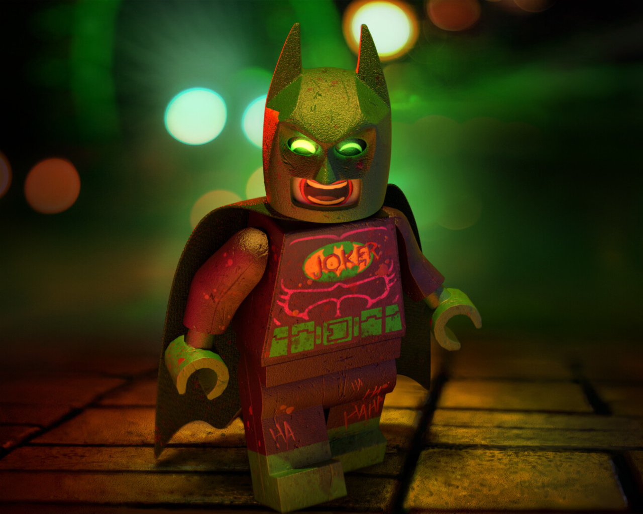 Персонаж Джокер лего в маске Бэтмена крупным планом