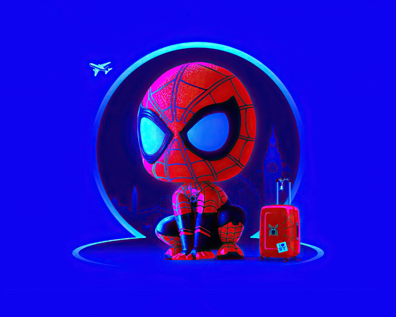 Маленький спайдермен на синем фоне 