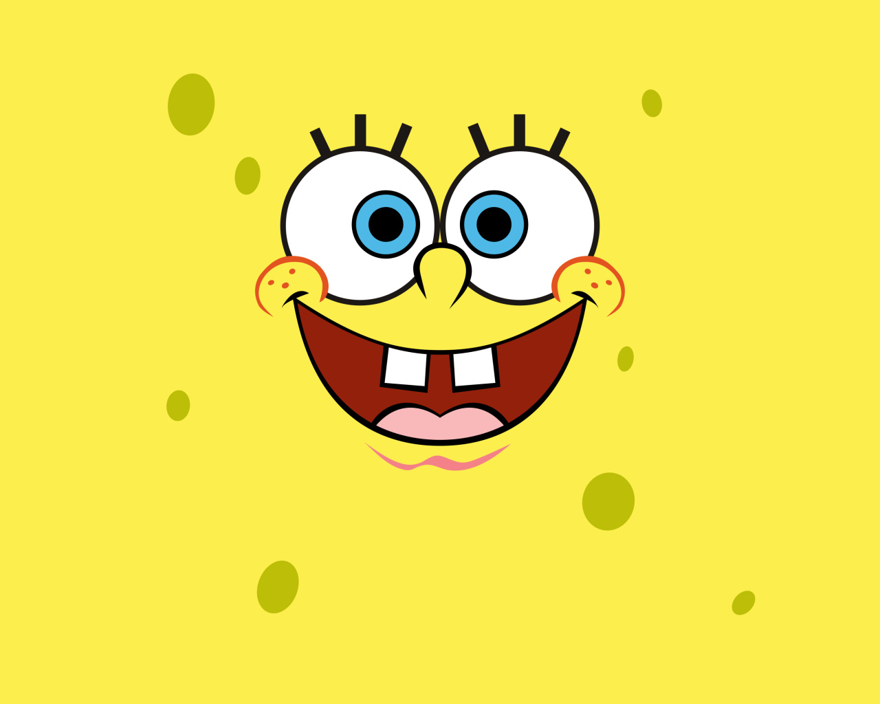 Spongebob face on a yellow background close-up