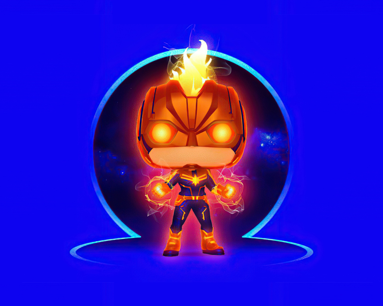 Супергерой капитан Марвел на голубом фоне 