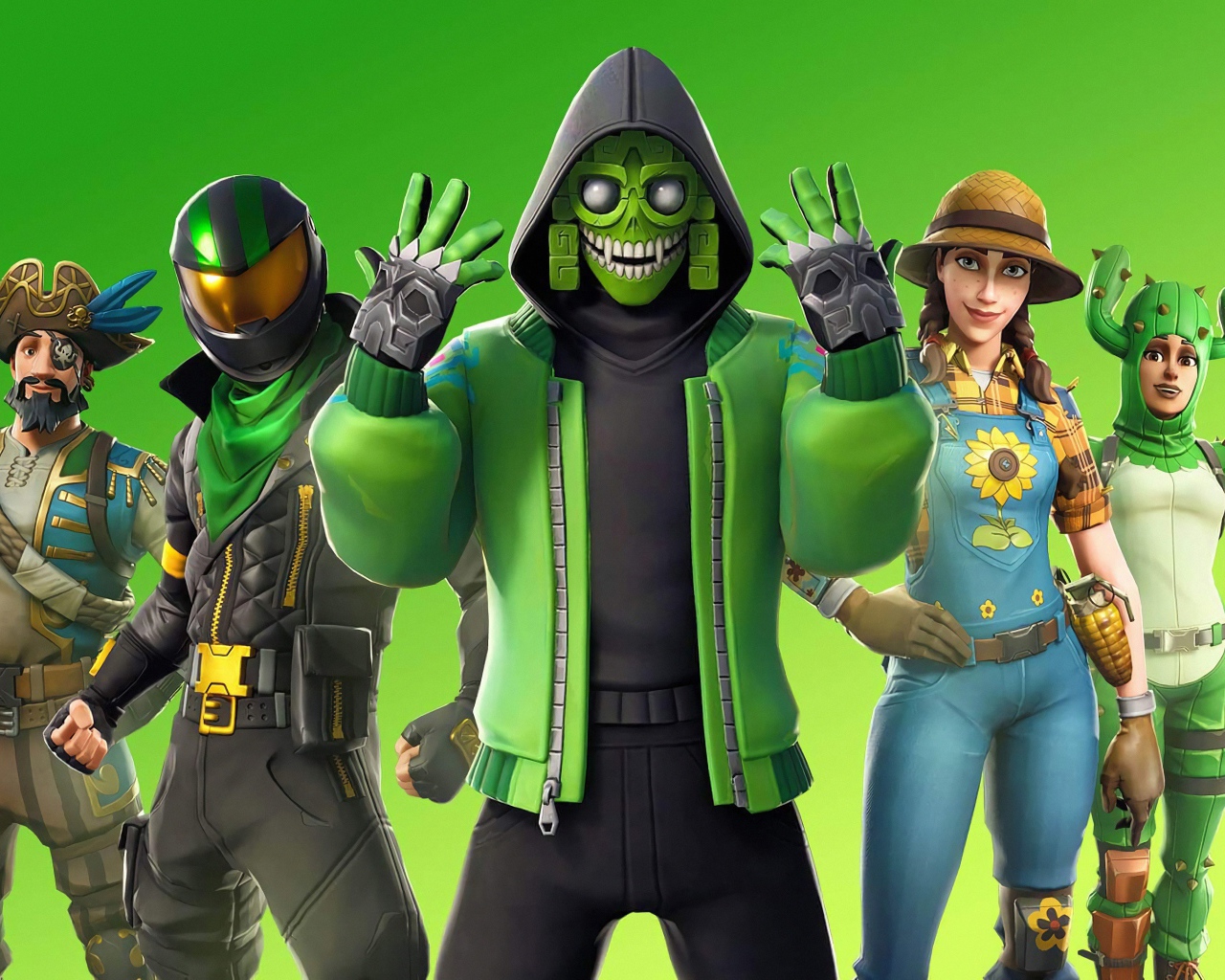 Fortnite 2 computer game characters on green background