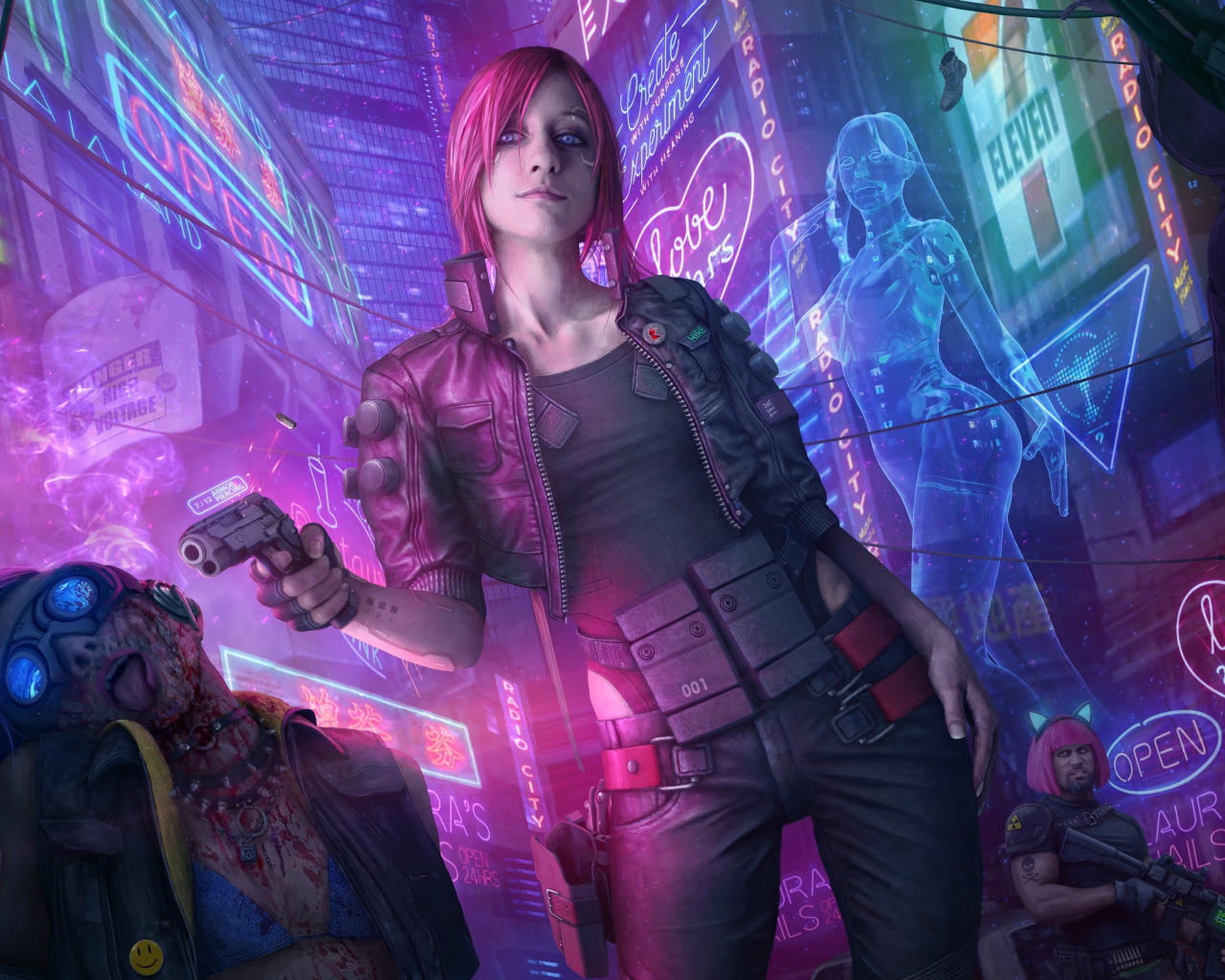 Девушка с оружием персонаж видео игры  Cyberpunk 2077