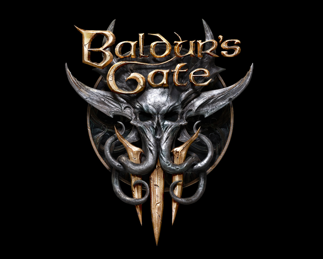 Логотип новой видео игры Baldur’s Gate III на черном фоне