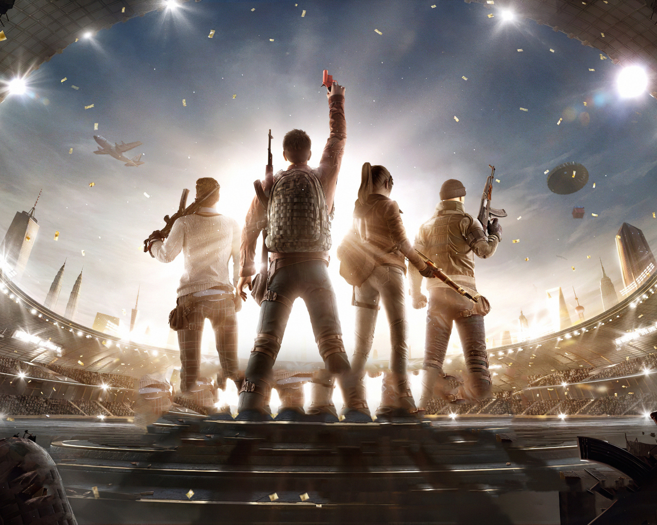 Персонажи компьютерной игры PUBG  на стадионе 2020 года