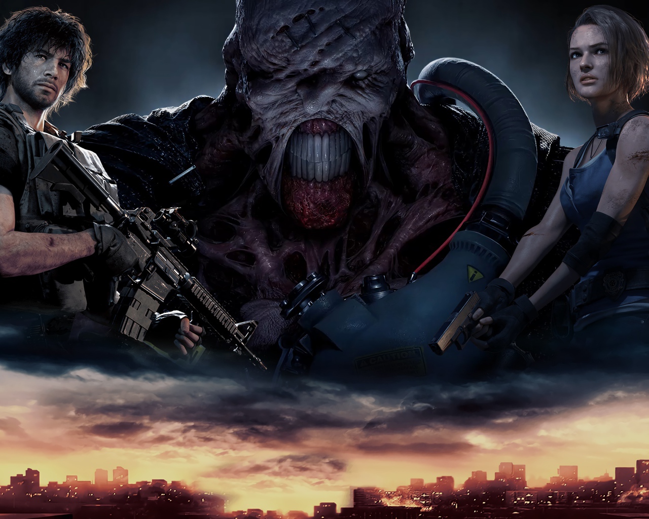 Солдаты и монстр из новой компьютерной игры Resident Evil 3, 2020