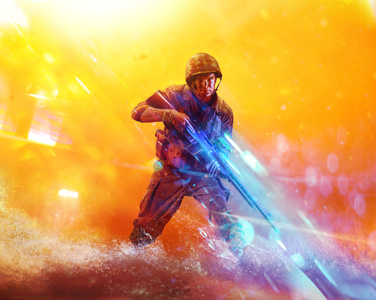 Солдат с оружием из компьютерной игры Battlefield 5