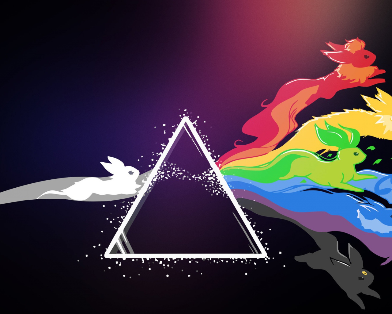 Белый треугольник с разноцветными покемонами