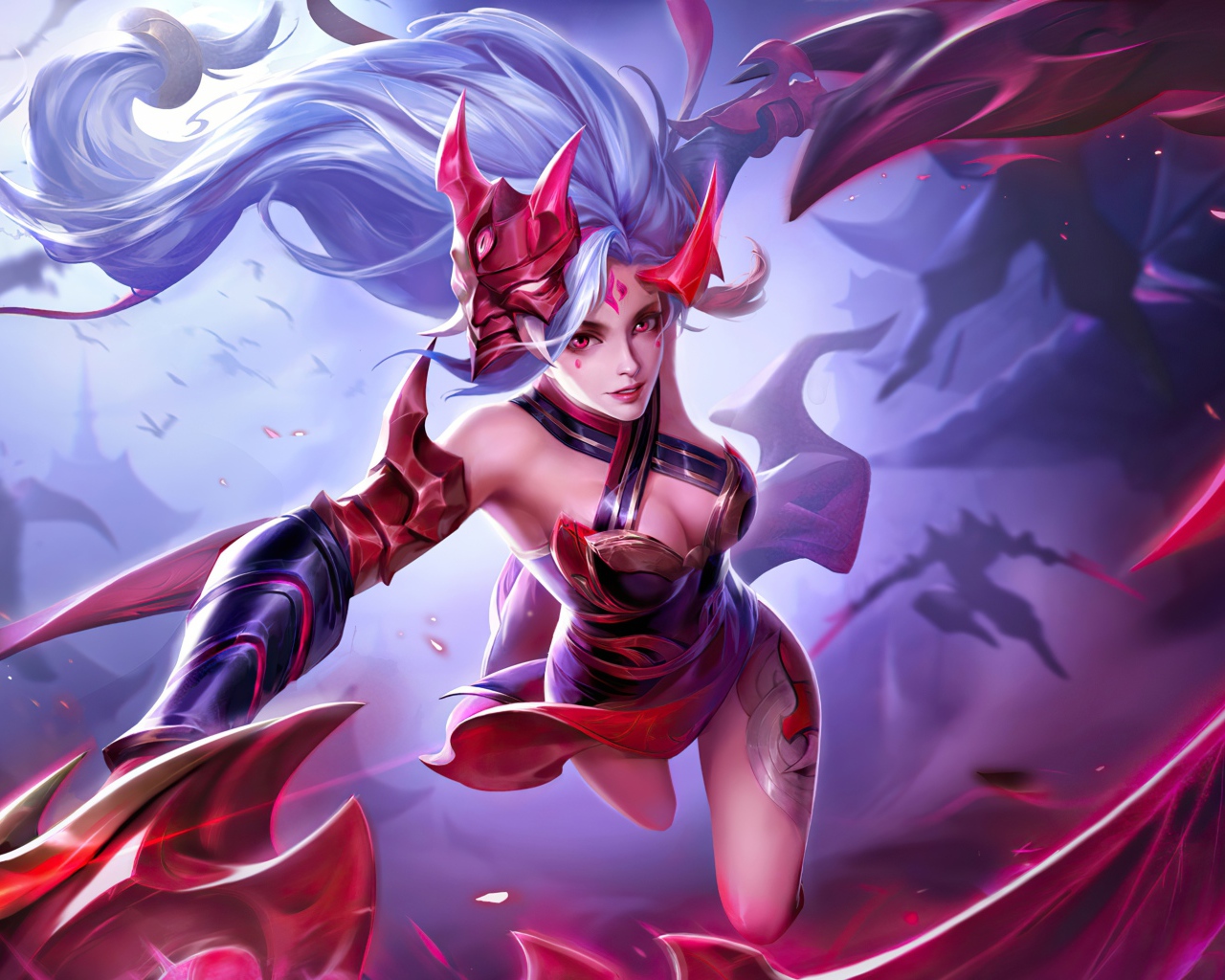 Девушка воин Yena с фиолетовыми волосами 