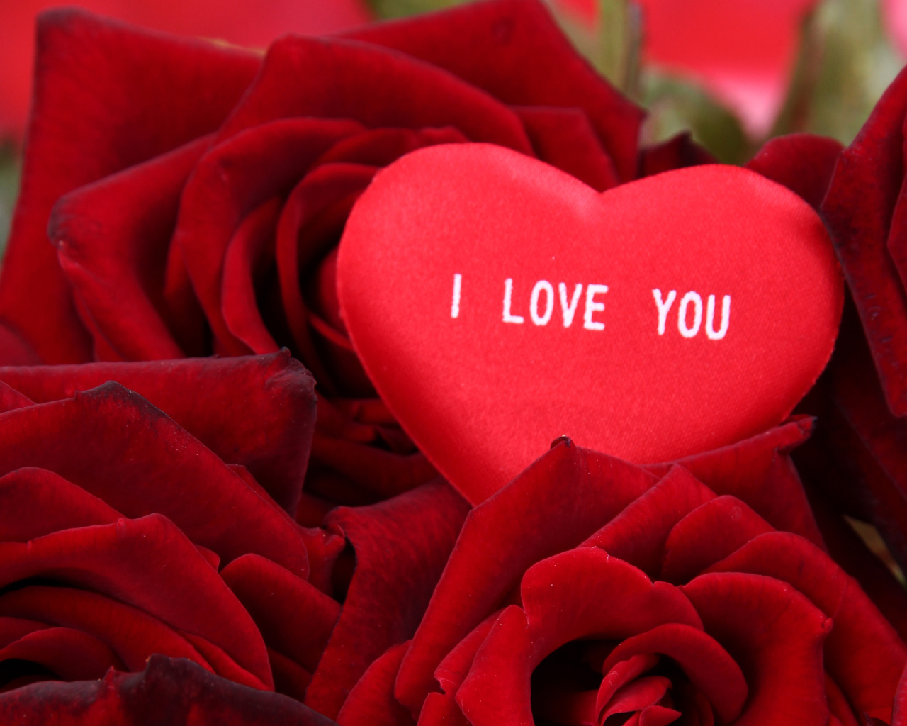 Маленькое сердце лежит на букете красных роз 