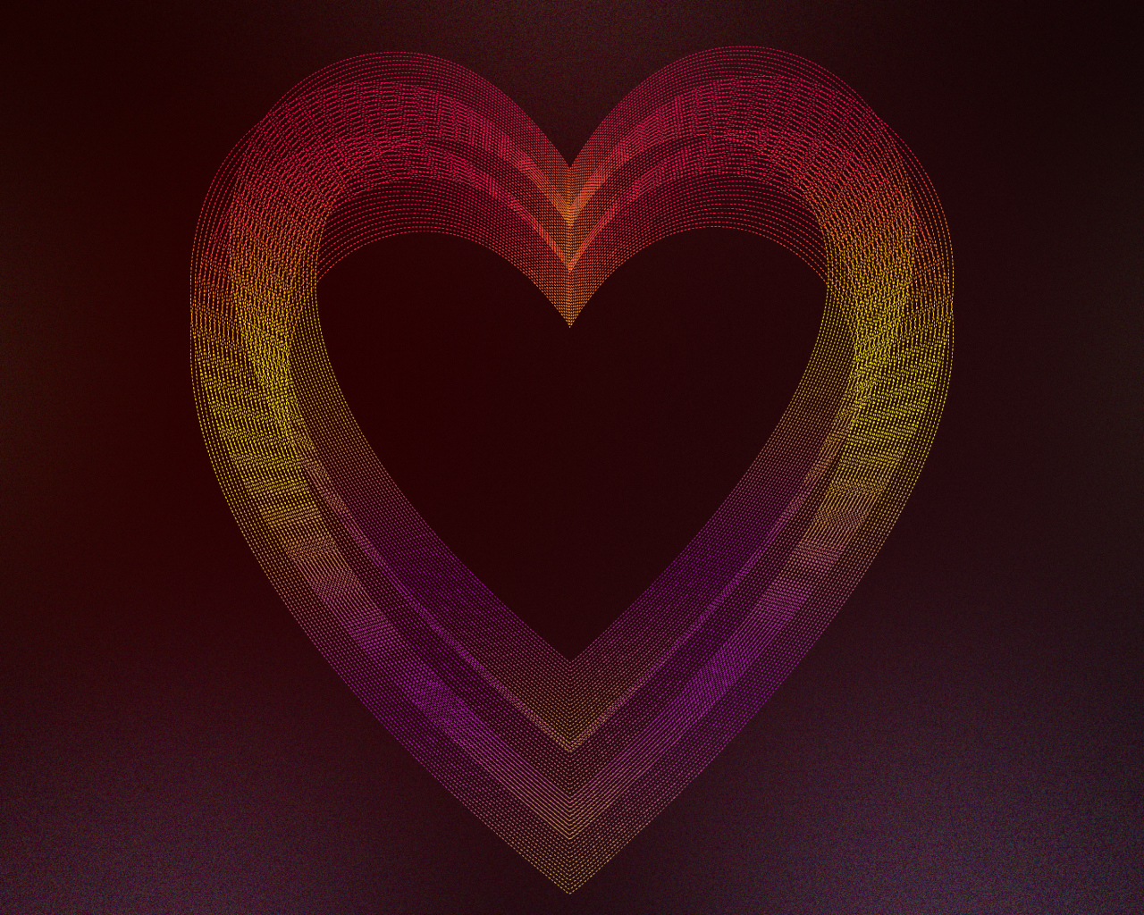 Большое неоновое сердце на бордовом фоне