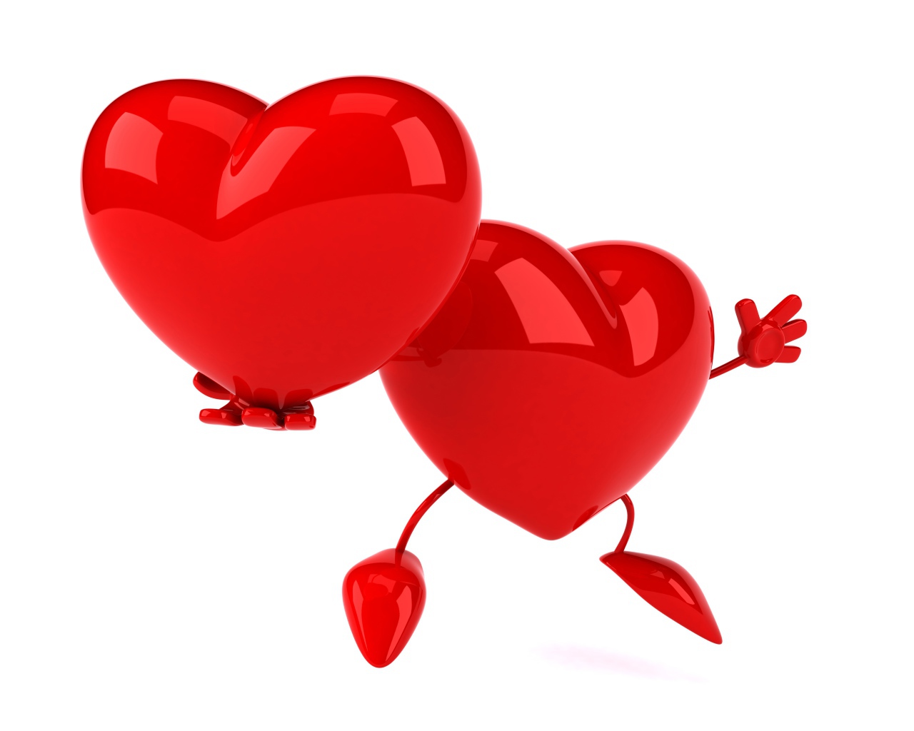 Большое красное сердце держит в руке свою копию на белом фоне