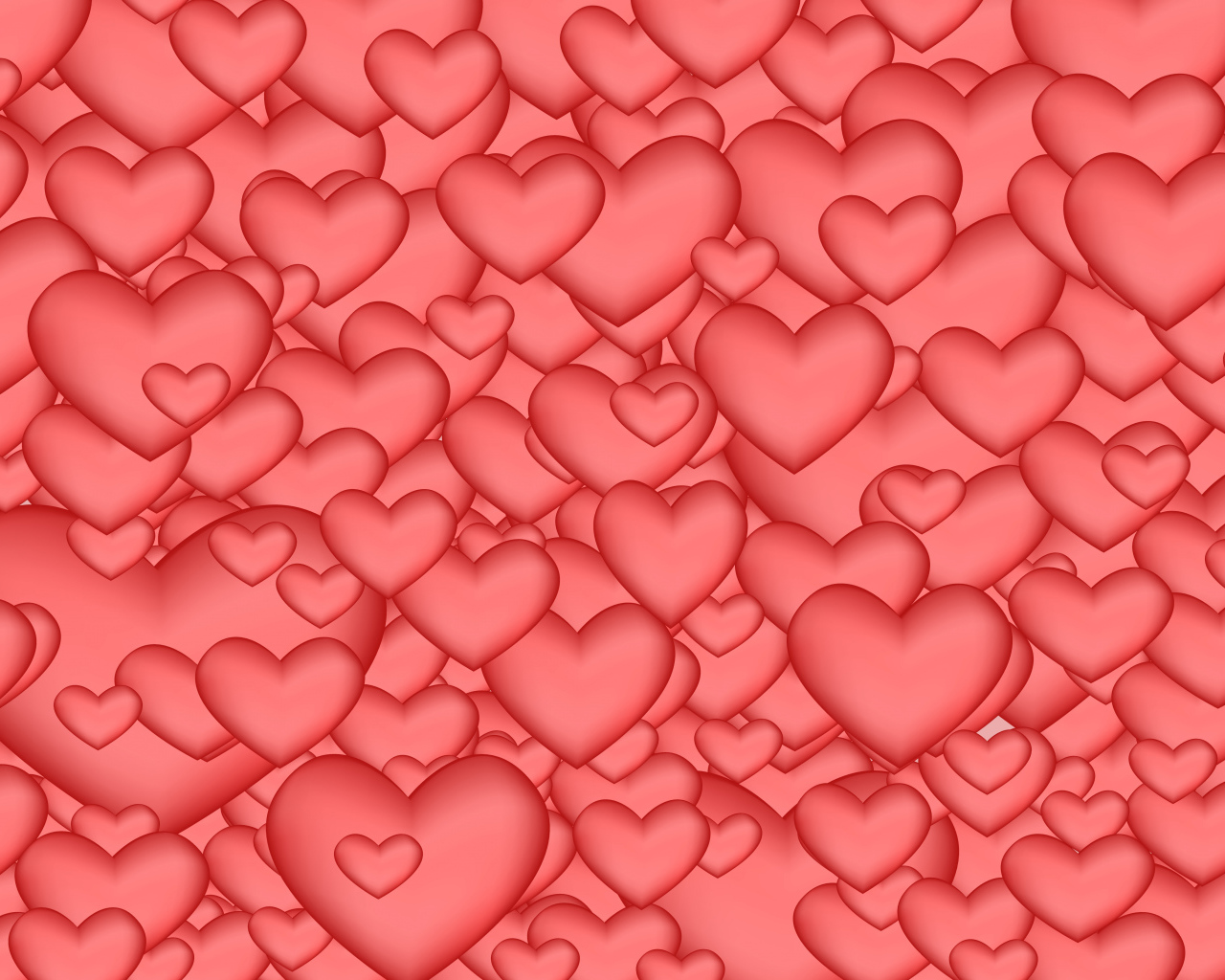 Много красных сердечек разного размера