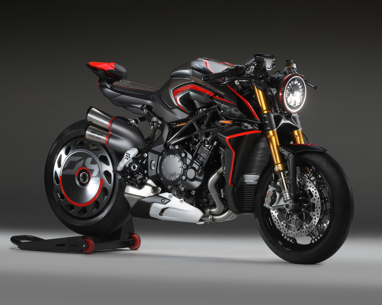 Heavy Agusta Rush 1000 motorcycle, 2020 on a gray background