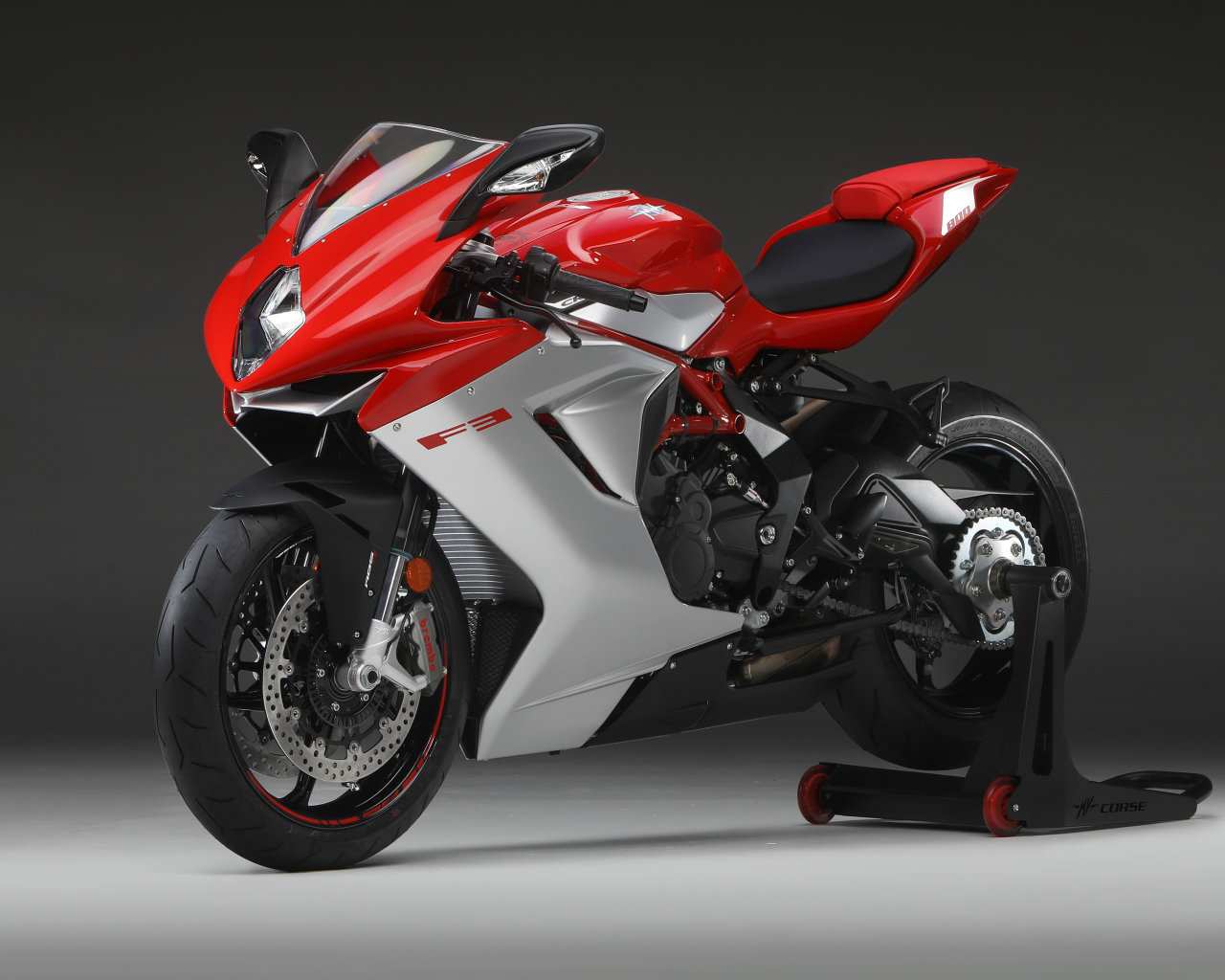 Red Agusta F3 800 2020 motorcycle on a gray background