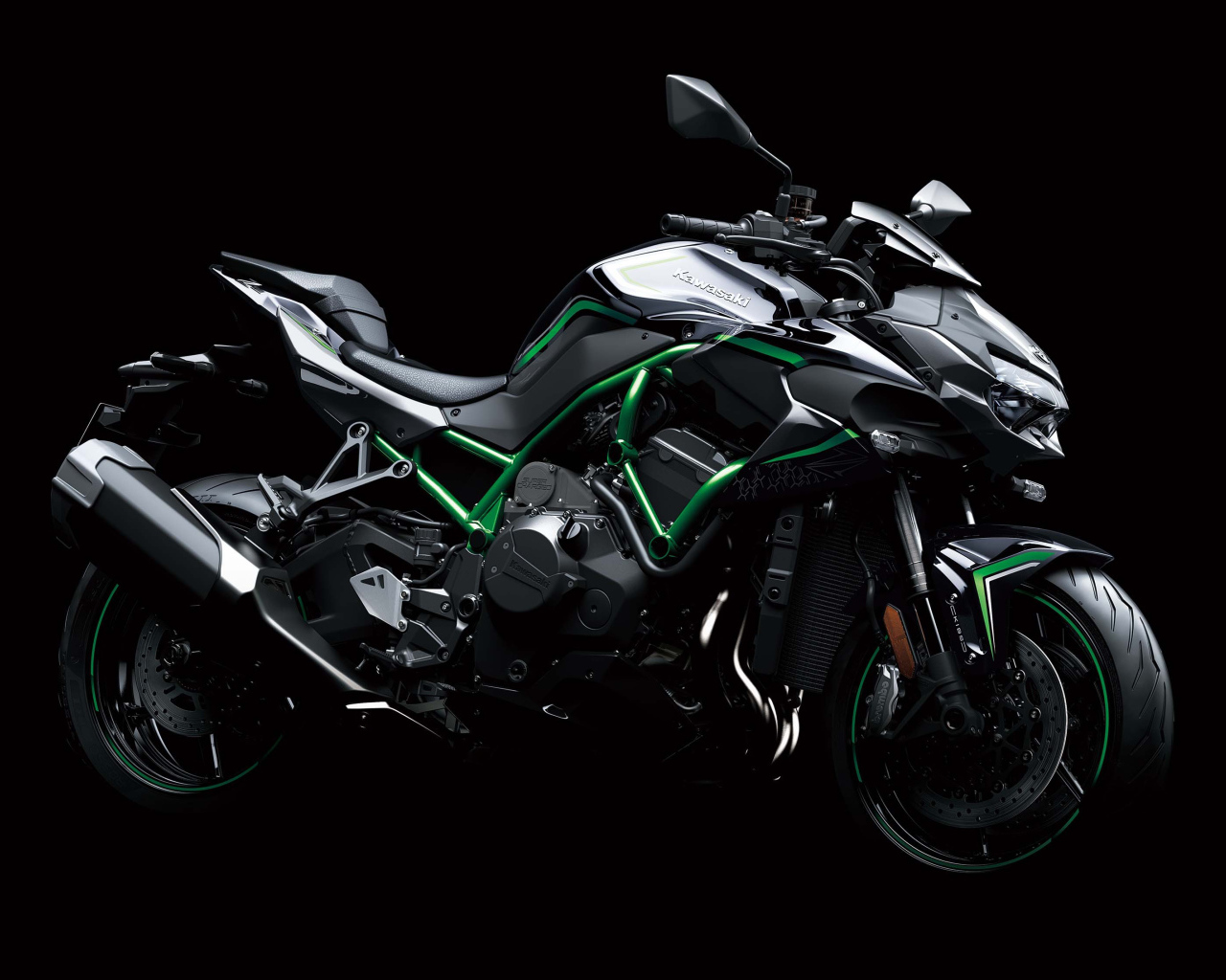 2019 Kawasaki Z H2 motorcycle on a black background