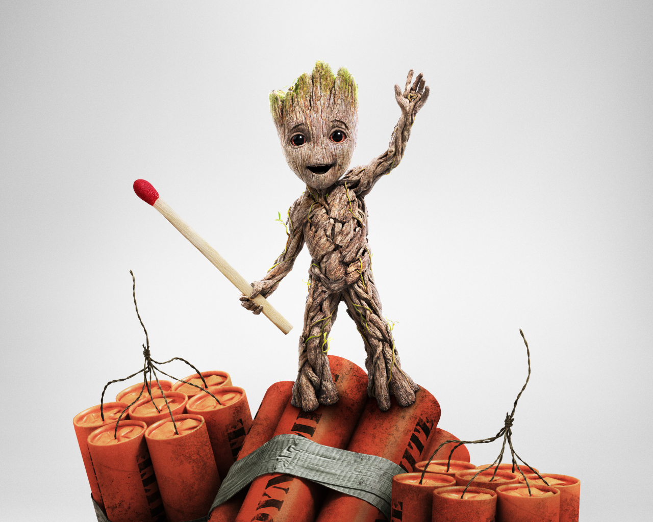 Маленький Грут со спичкой и динамитом