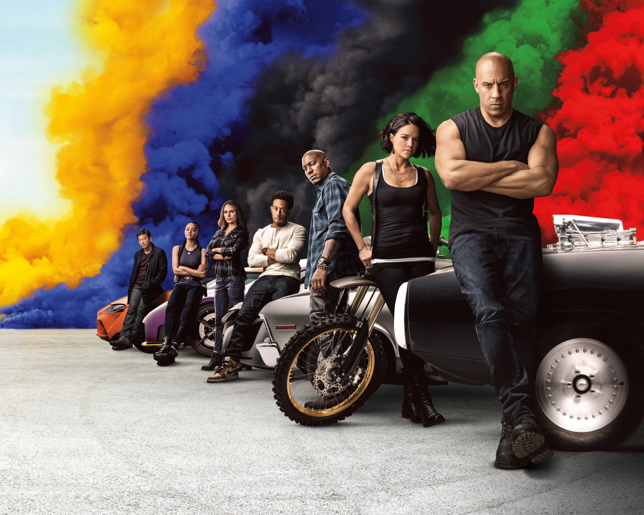 Poster with the characters of the movie Fast and the Furious 9, 2020