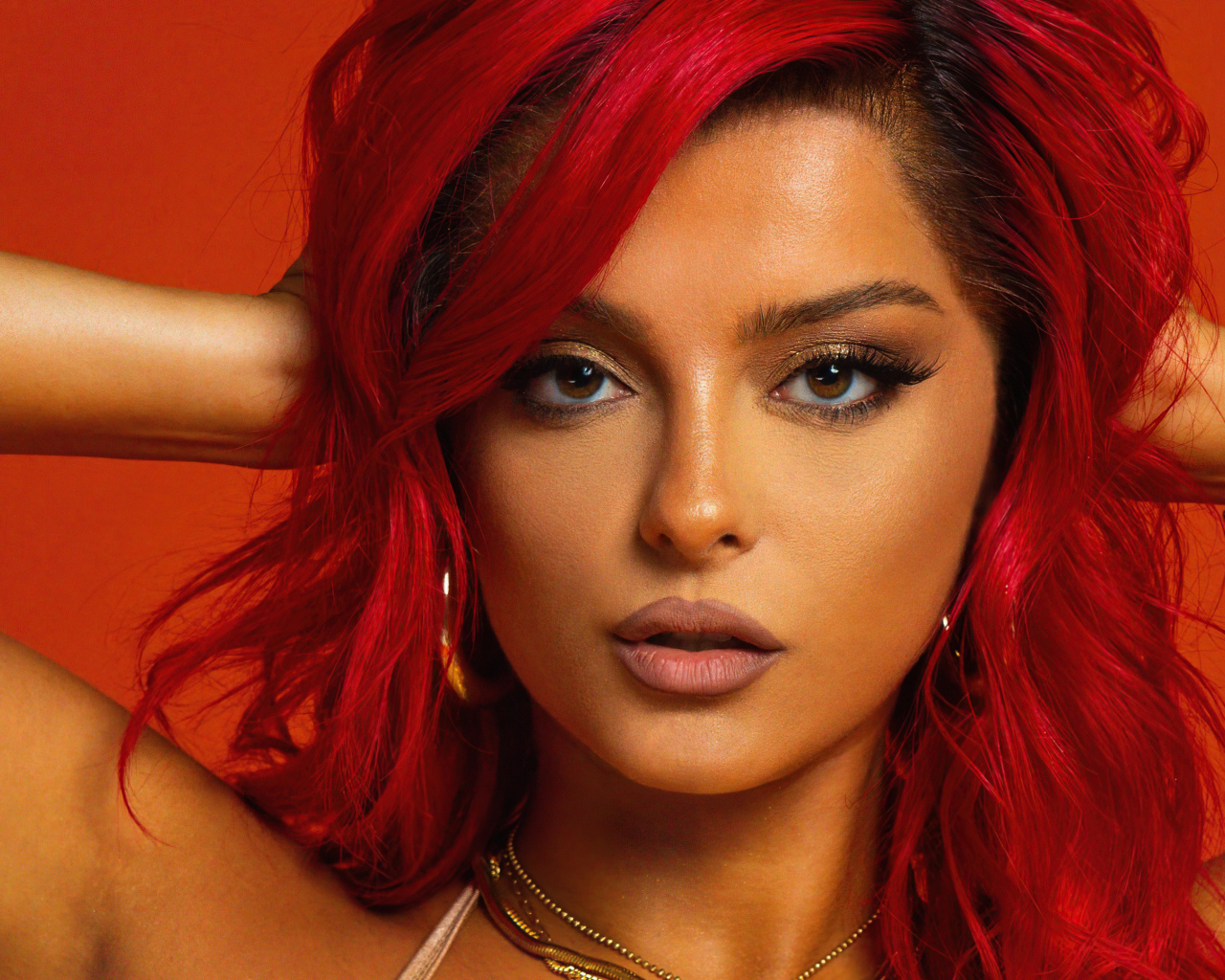 Американская певица Биби Рекса с красными волосами  крупным планом