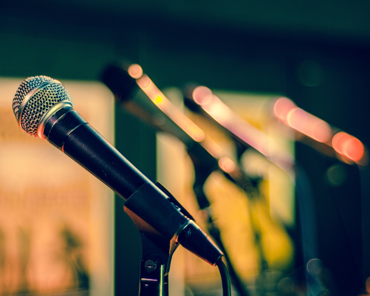 Профессиональный микрофон вокалиста на стойке