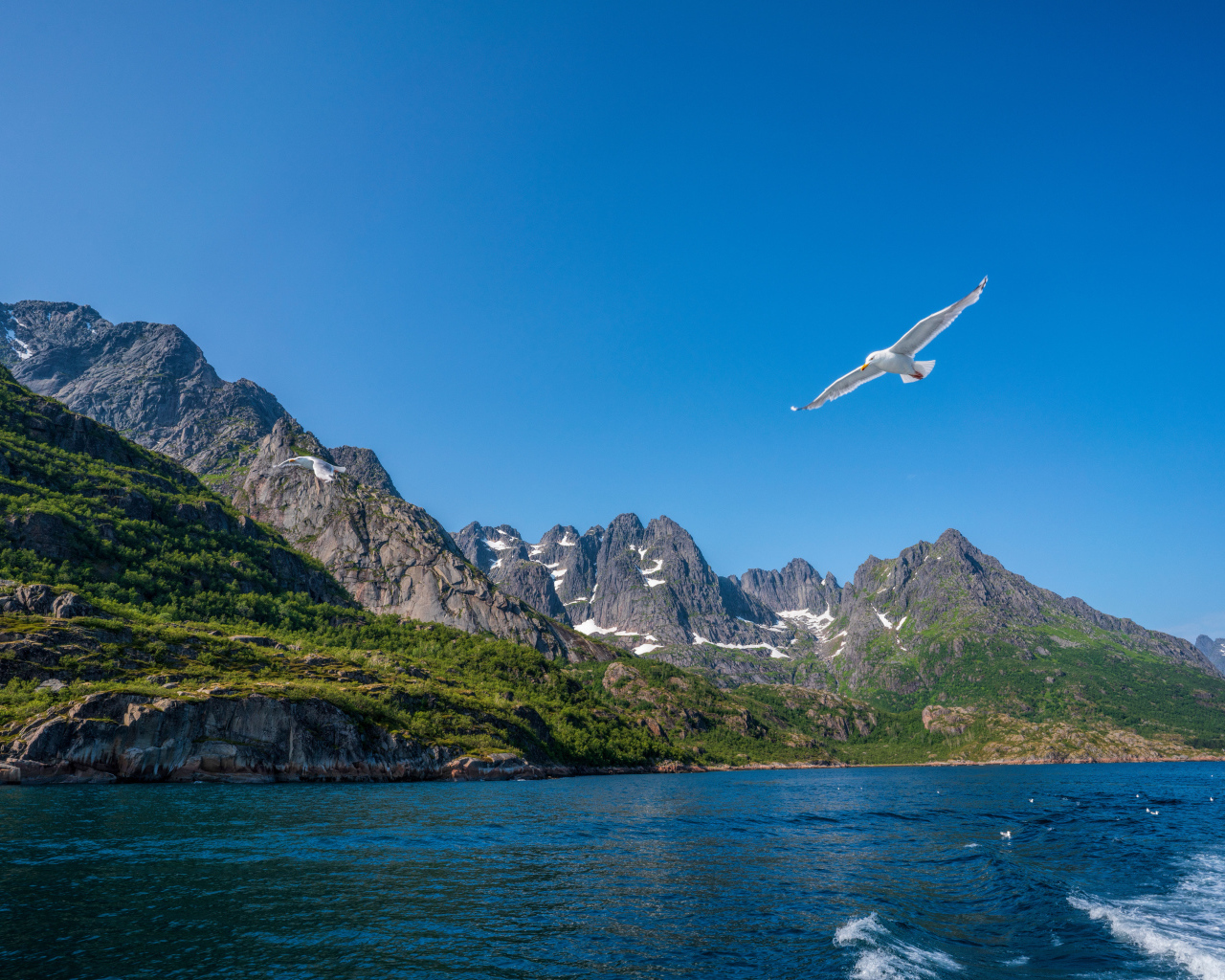 Живописные Лофотенские острова под голубым небом