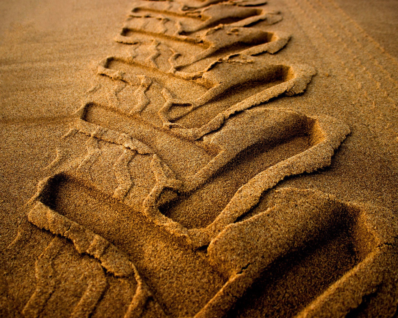 След от колеса трактора на мокром песке