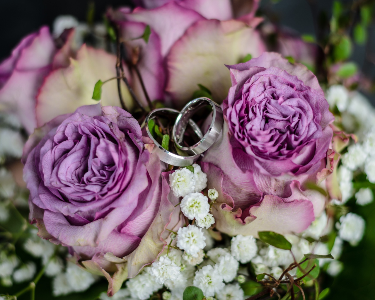 Два серебряных кольца с букетом