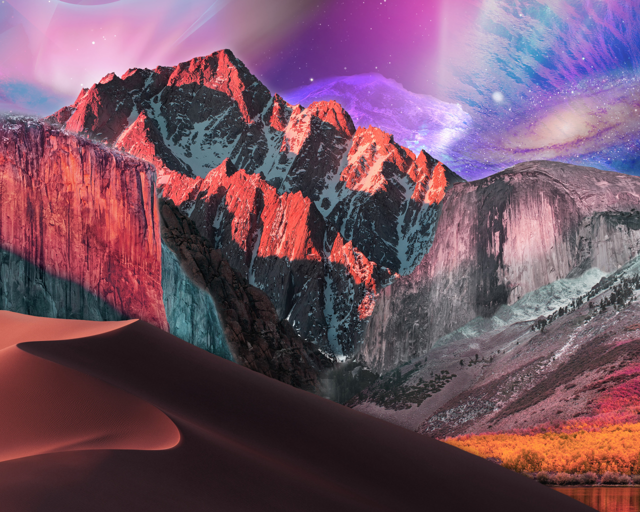 Фантастическое небо над заснеженными горами 